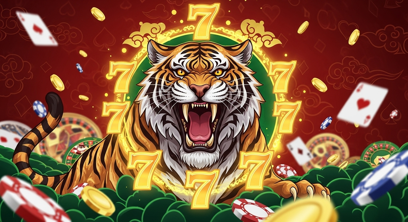 Visuell representasjon av Tiger 777 spillets design med tiger- og 777-elementer